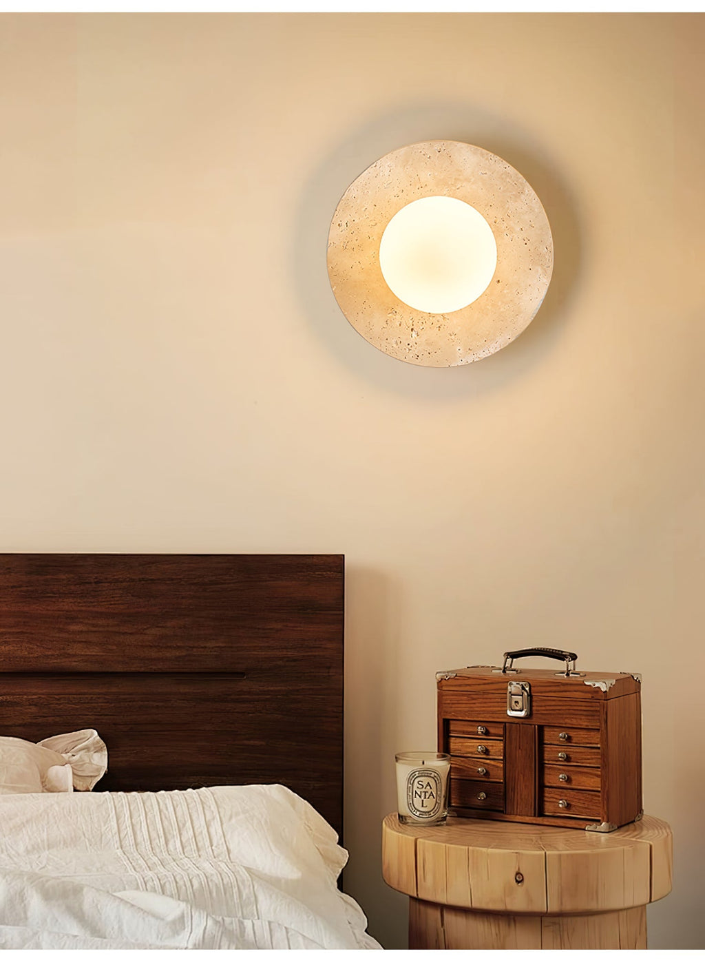 Lunaro Travertine Wall Light, Hardwired Wall Sconce, detail 6