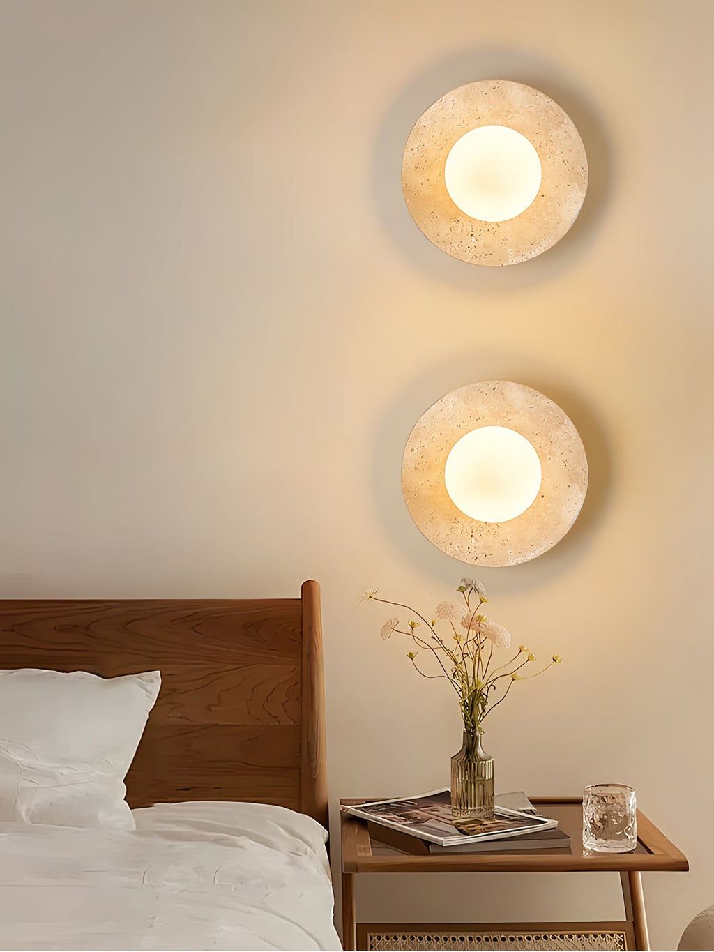 Lunaro Travertine Wall Light, Hardwired Wall Sconce, detail 9