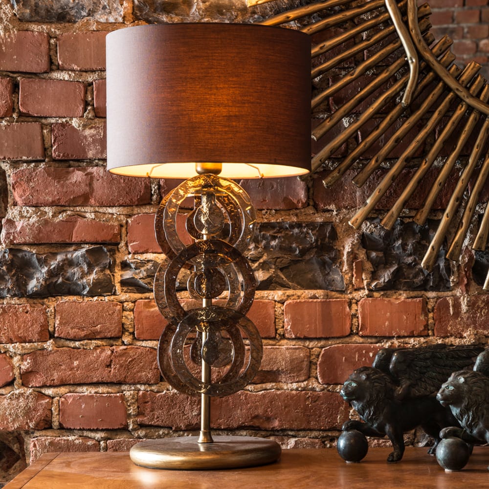 Luxurious Italian Antique Brass Glass Rings Table Light, Bedside Table Lamp, Height 64 cm