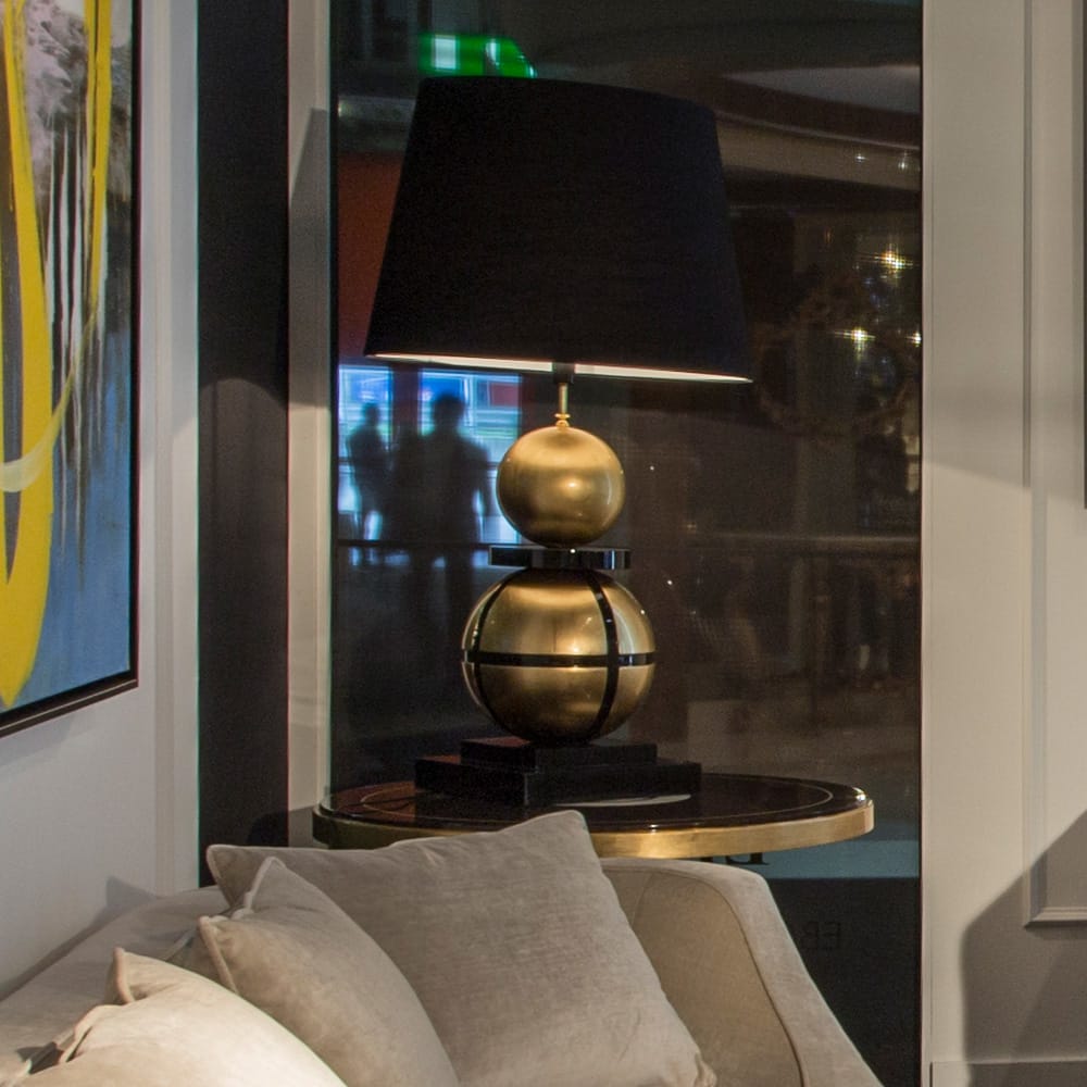 Luxurious Large Black Lacquered And Gold Leaf Orbs Table Light, Bedside Table Lamp, detail 6