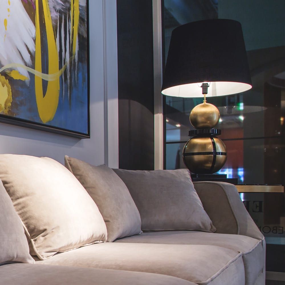 Luxurious Large Black Lacquered And Gold Leaf Orbs Table Light, Bedside Table Lamp, detail 2