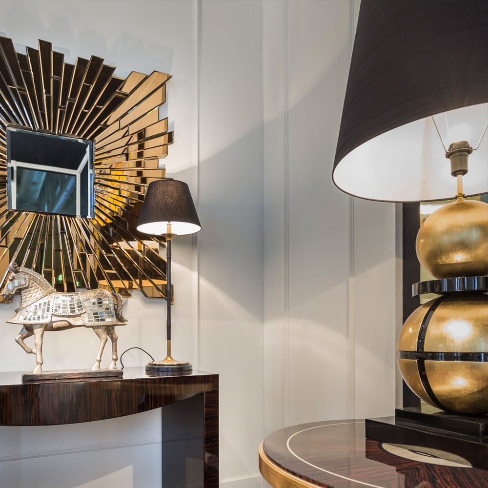 Luxurious Large Black Lacquered And Gold Leaf Orbs Table Light, Bedside Table Lamp, detail 3