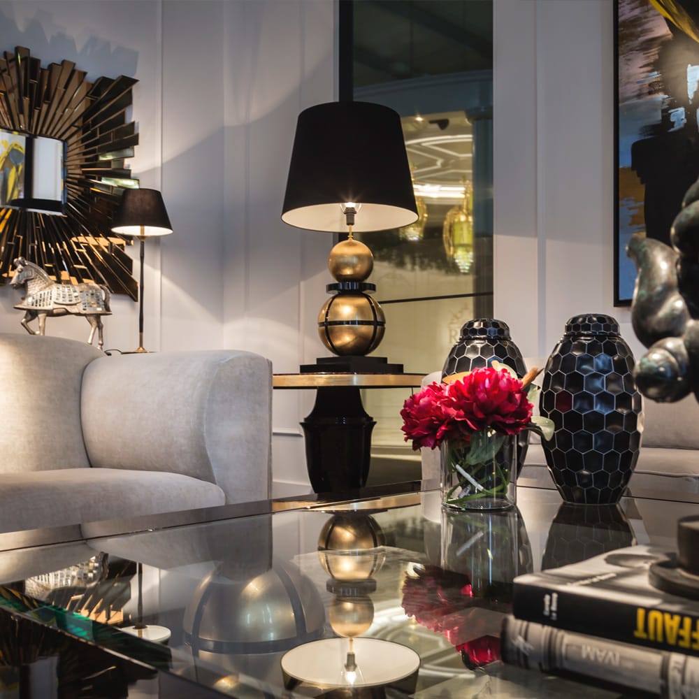 Luxurious Large Black Lacquered And Gold Leaf Orbs Table Light, Bedside Table Lamp, detail 4