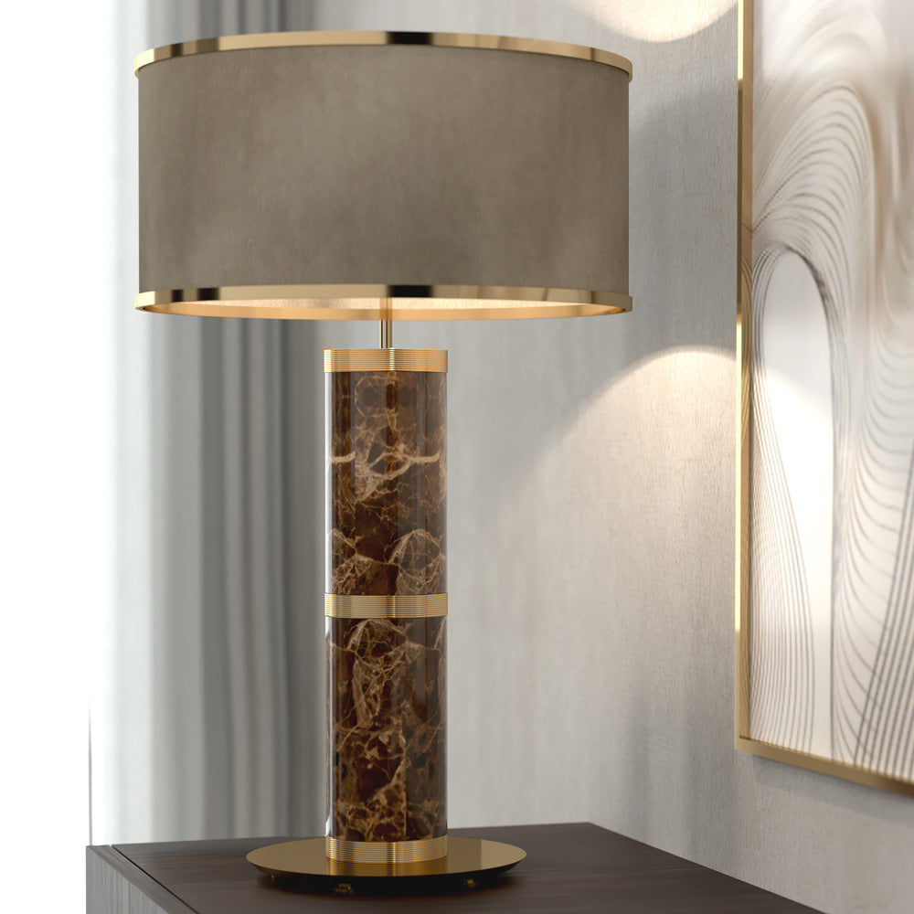 Premium Designer Emperador Marble Table Light, Bedside Table Lamp, Height 68 cm