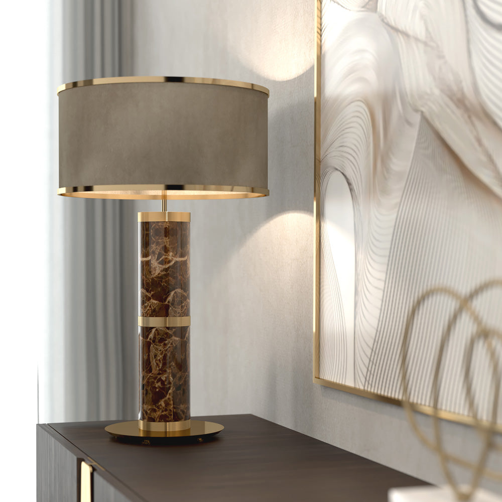 Premium Designer Emperador Marble Table Light, Bedside Table Lamp, detail 4