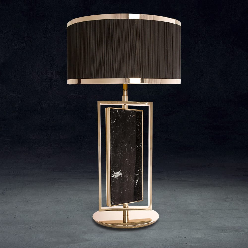 Premium Black Marquina Marble Table Light, Bedside Table Lamp, Height 71 cm