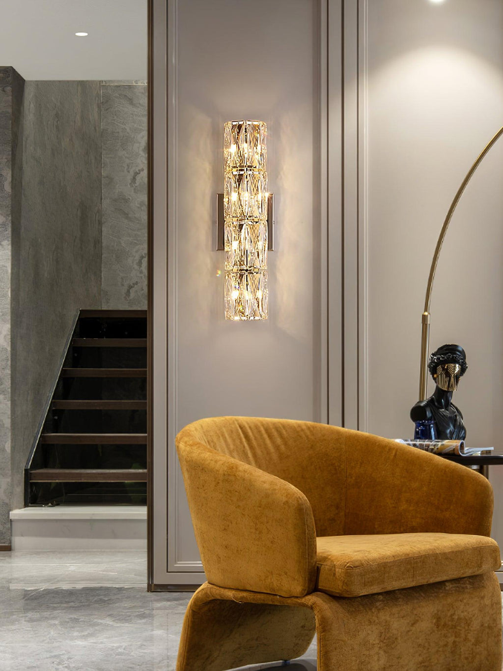 Premium Crystal Column LED Wall Light, Bedroom Wall Sconce, detail 8