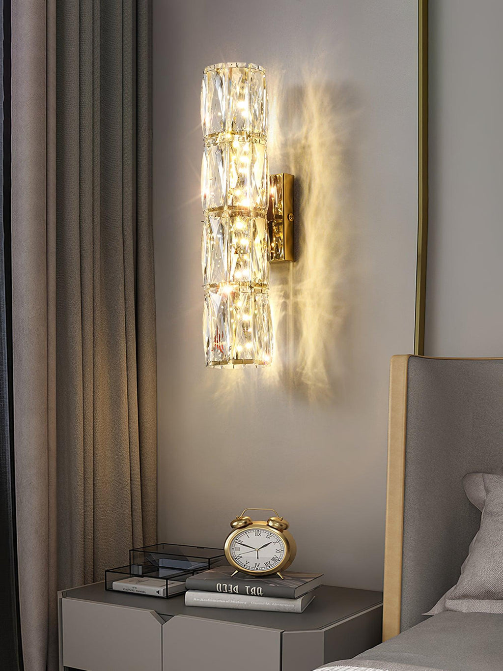 Premium Crystal Column LED Wall Light, Bedroom Wall Sconce, detail 9