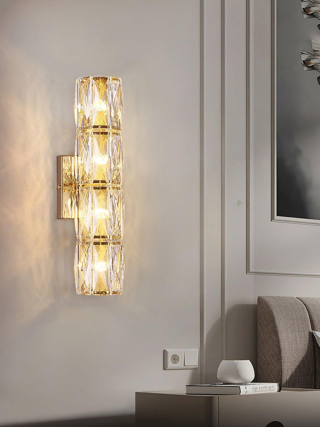 Premium Crystal Column LED Wall Light, Bedroom Wall Sconce, detail 6