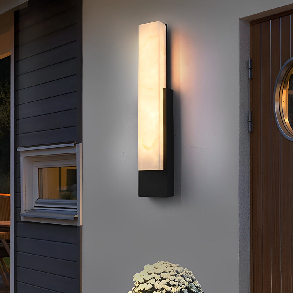 Waterproof Imitation Marble Shade LED Black Contemporary Exterior Wall Light, Outdoor Wall Light, Stainless Steel, 21.3"