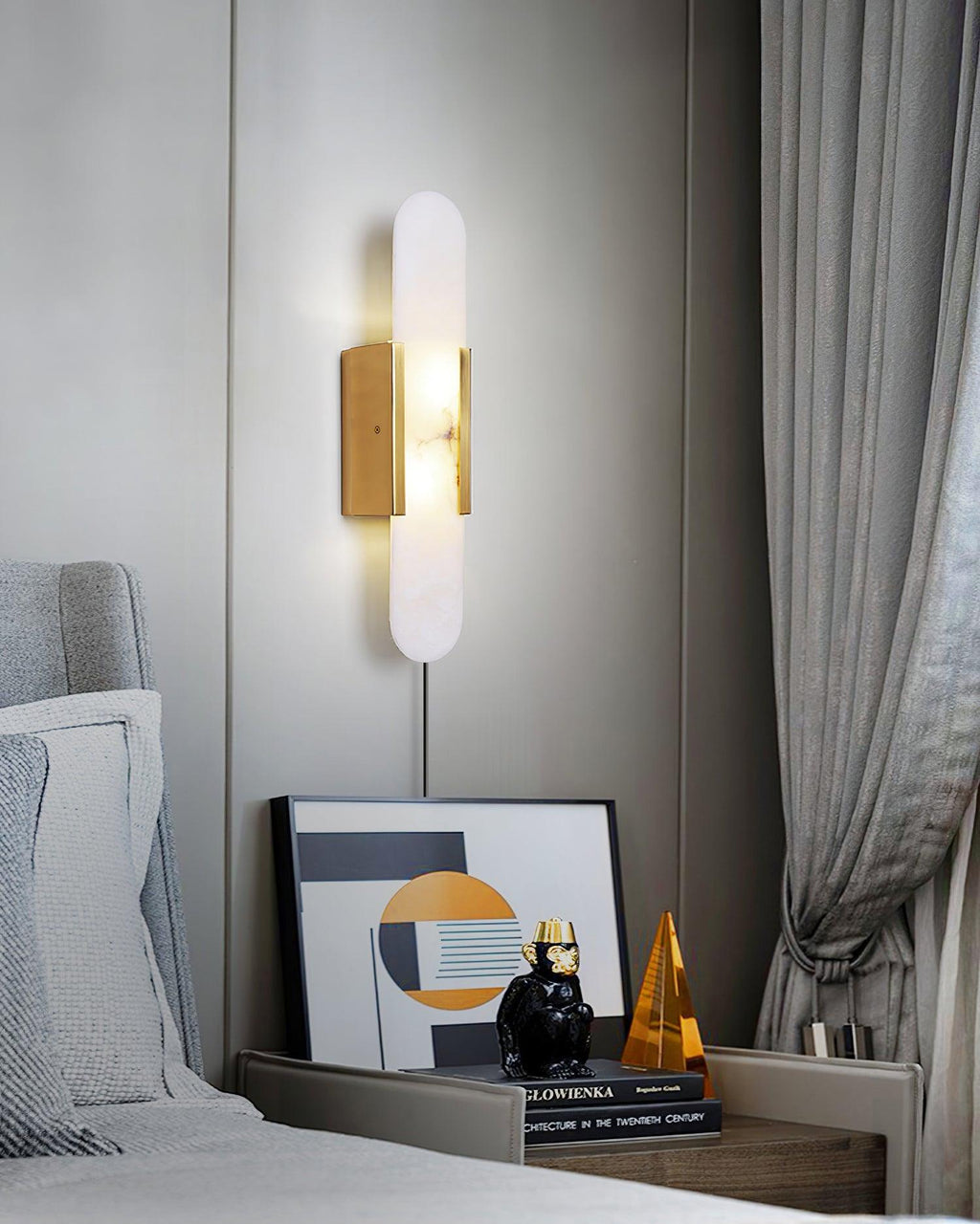 Melange Elongated Alabaster Plug-In Wall Light, Plug-In Wall Sconce, detail 5