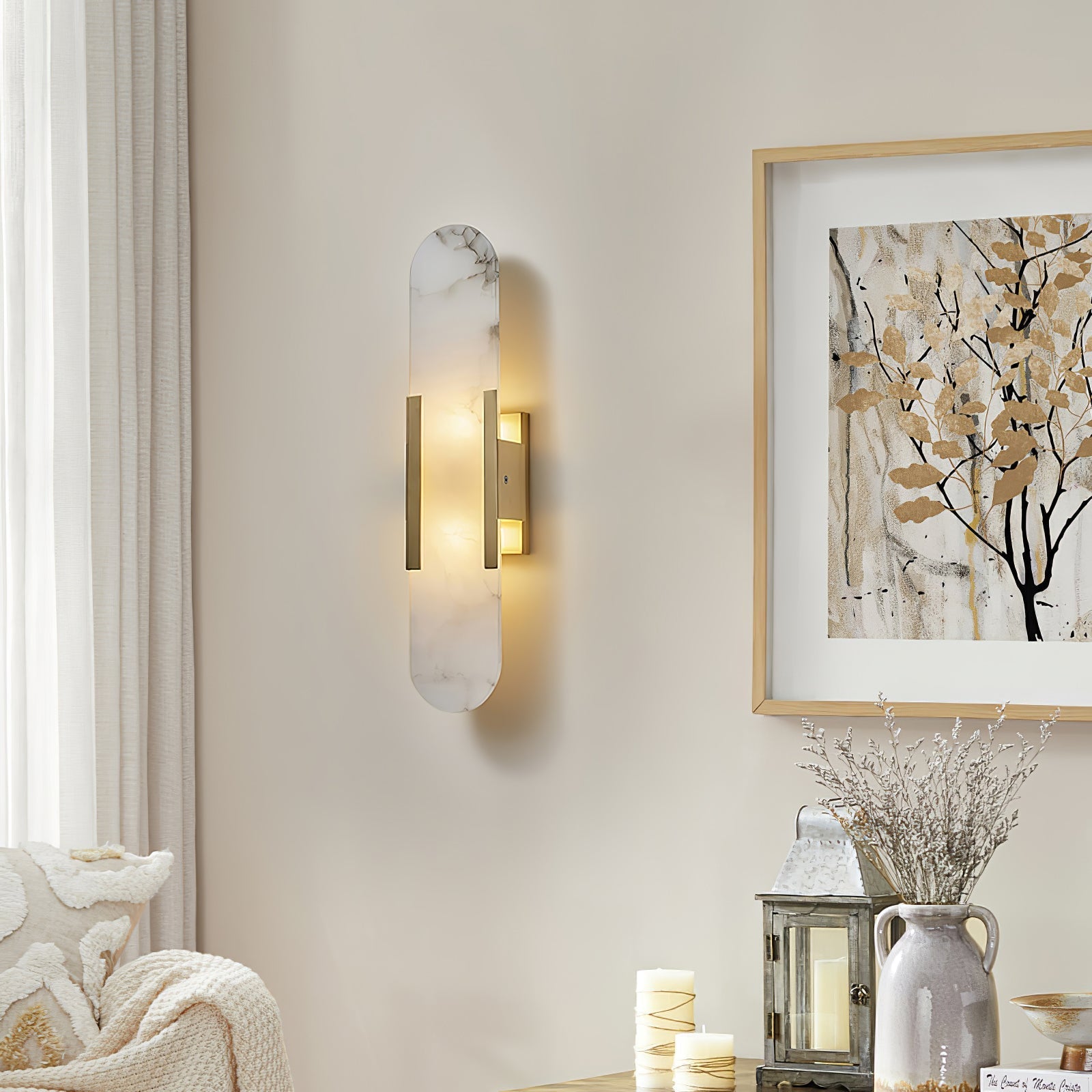 Melange Elongated Alabaster Wall Light Wall Light, Hardwired Wall Sconce, detail 3