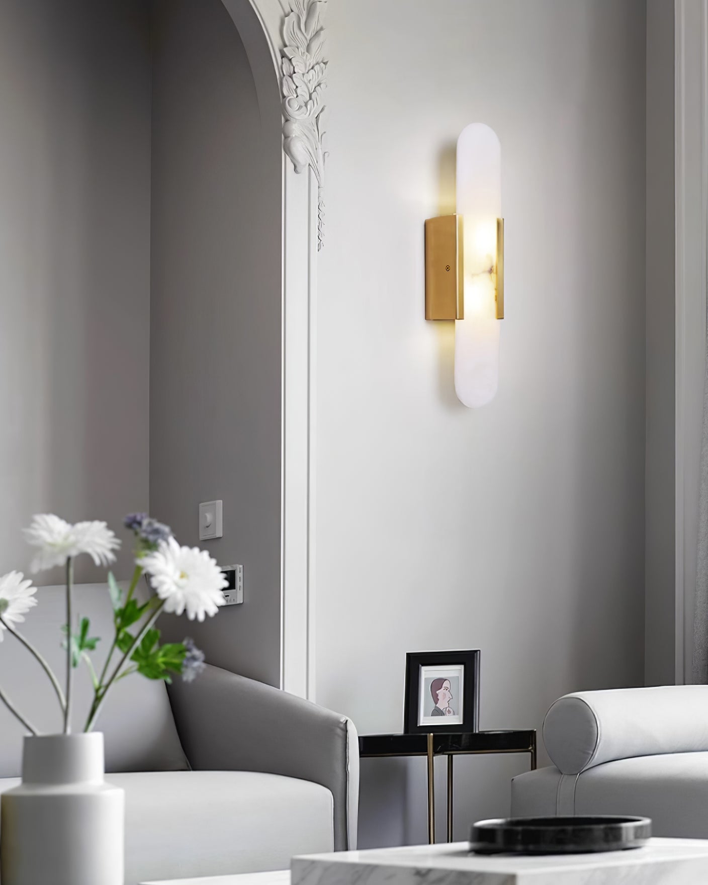 Melange Elongated Alabaster Wall Light Wall Light, Hardwired Wall Sconce, detail 10