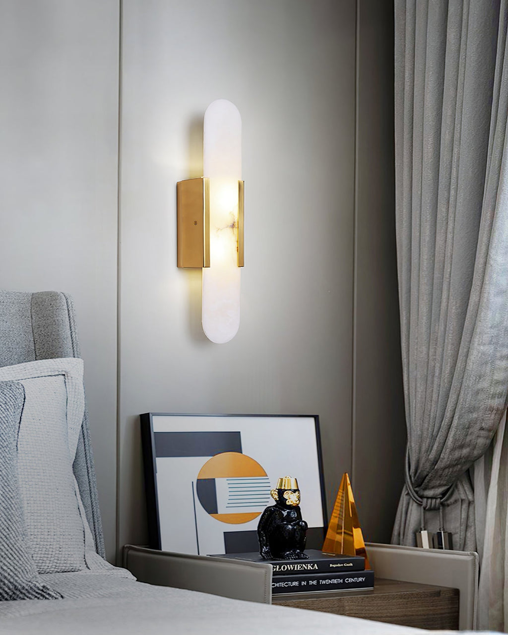 Melange Elongated Alabaster Wall Light Wall Light, Hardwired Wall Sconce, detail 4