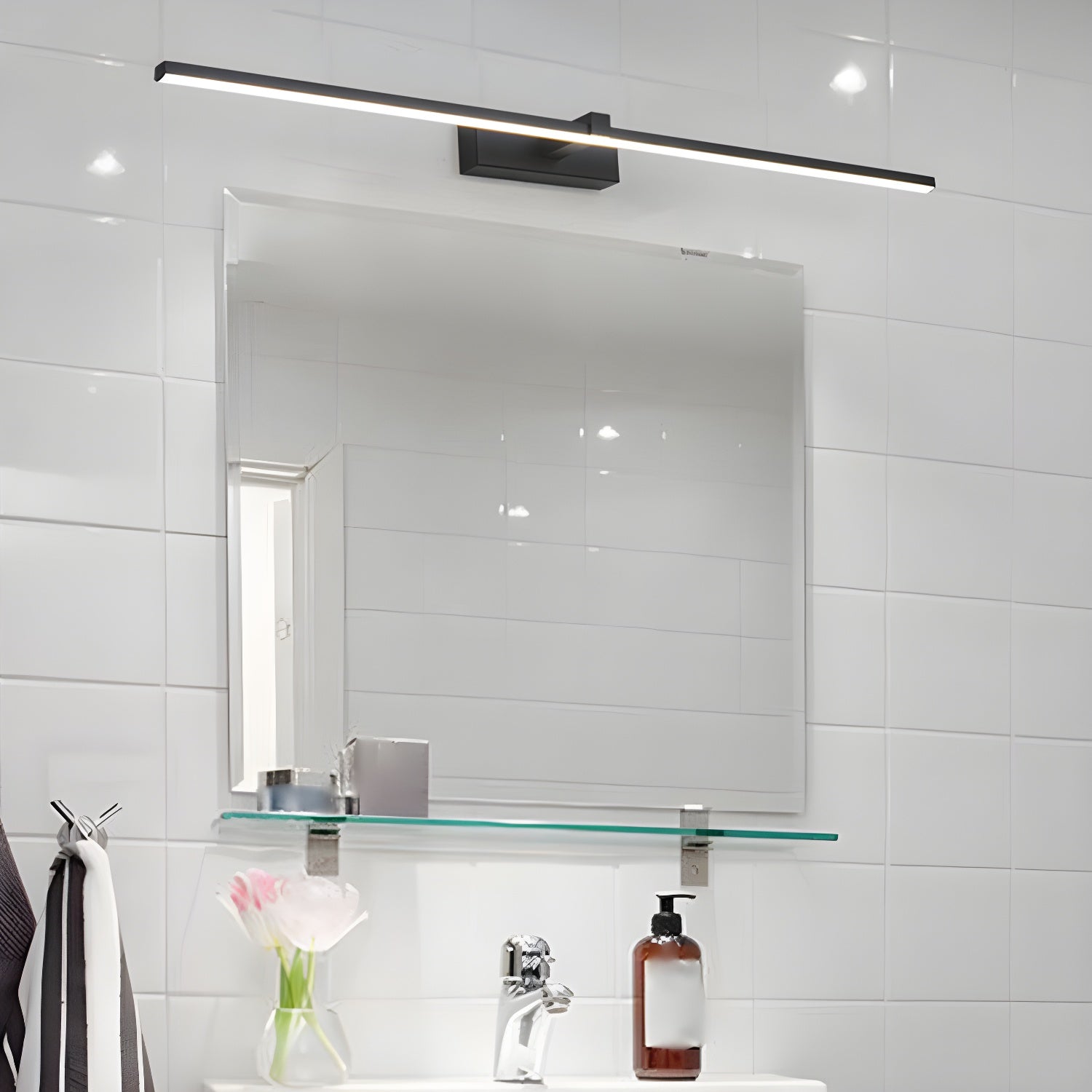 Metal Linear Mirror Wall Light, Hardwired Wall Sconce, detail 9
