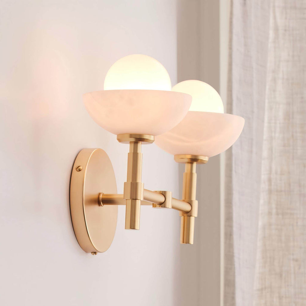 Milo Alabaster Double Wall Light, Hardwired Wall Sconce, detail 10
