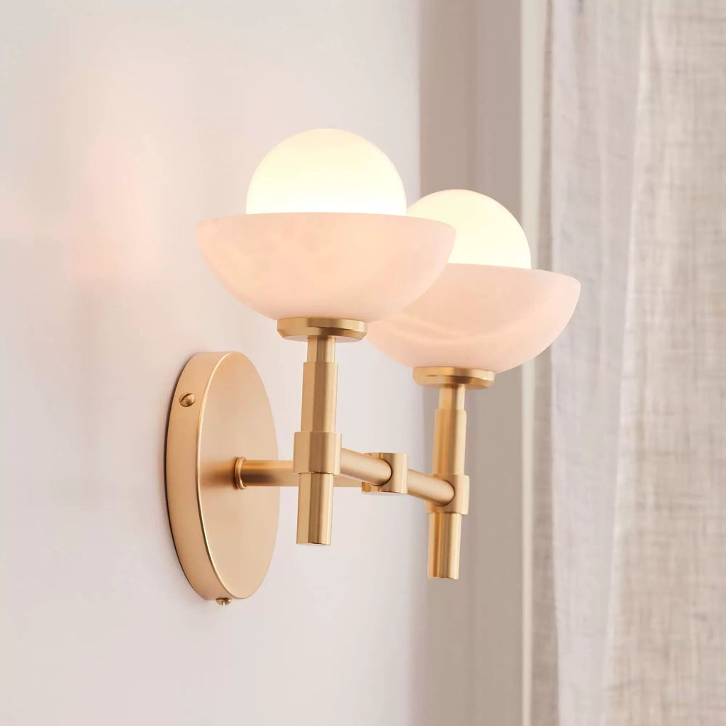 Milo Alabaster Double Wall Light, Hardwired Wall Sconce, detail 15