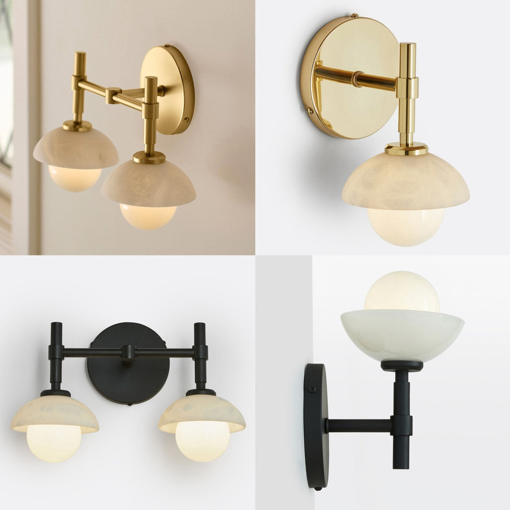 Milo Alabaster Double Wall Light, Hardwired Wall Sconce, detail 17