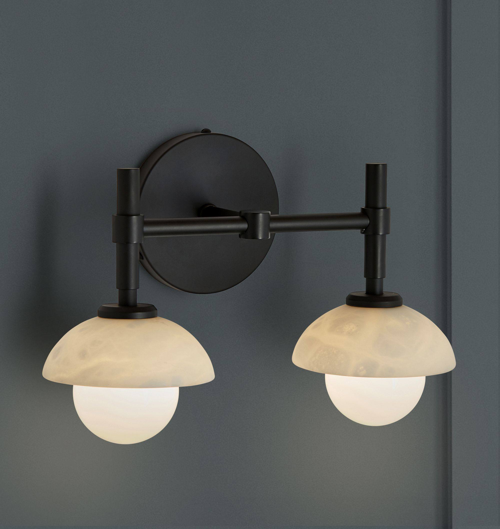 Milo Alabaster Double Wall Light, Hardwired Wall Sconce, detail 11