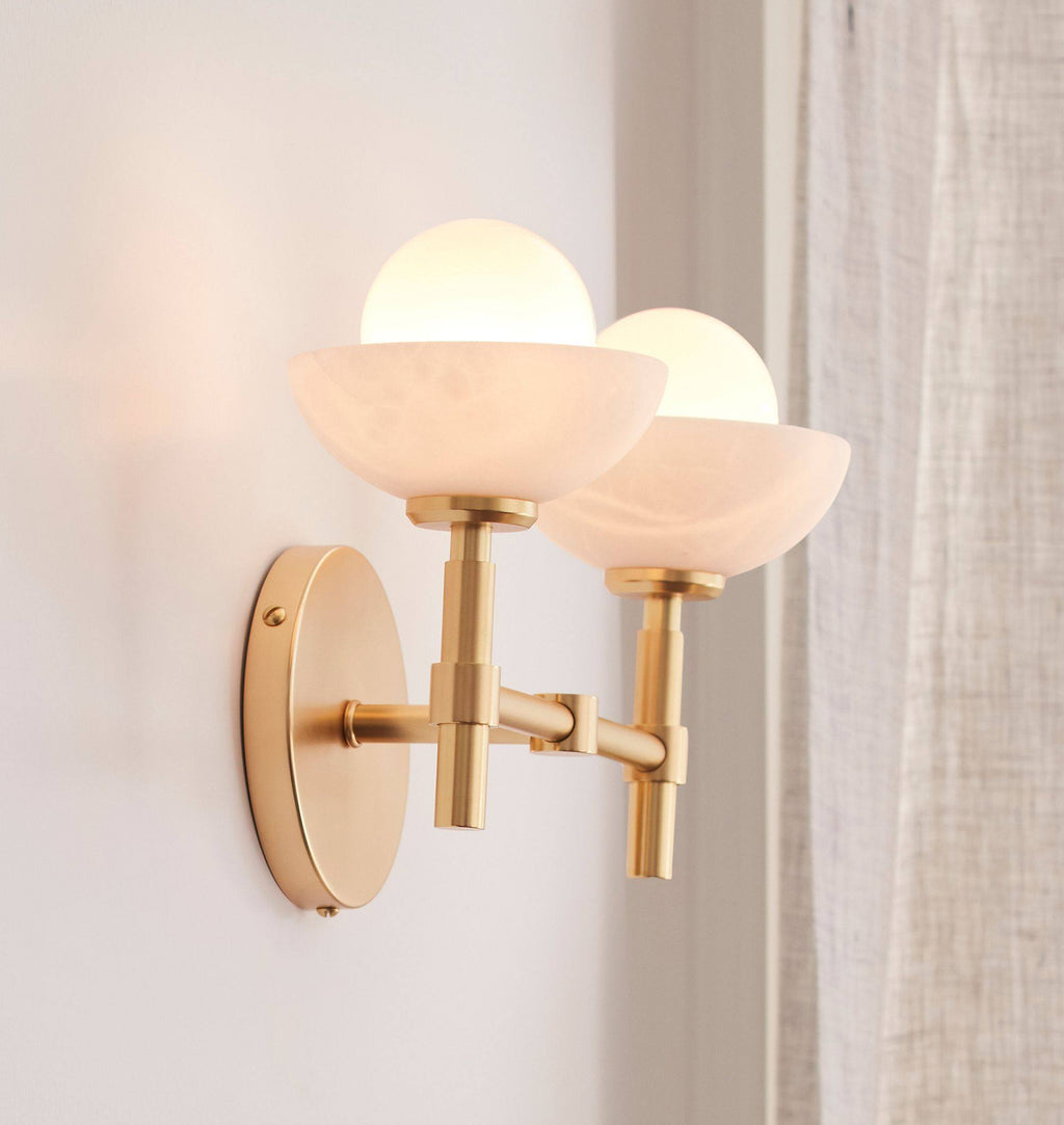 Milo Alabaster Double Wall Light, Hardwired Wall Sconce, detail 8
