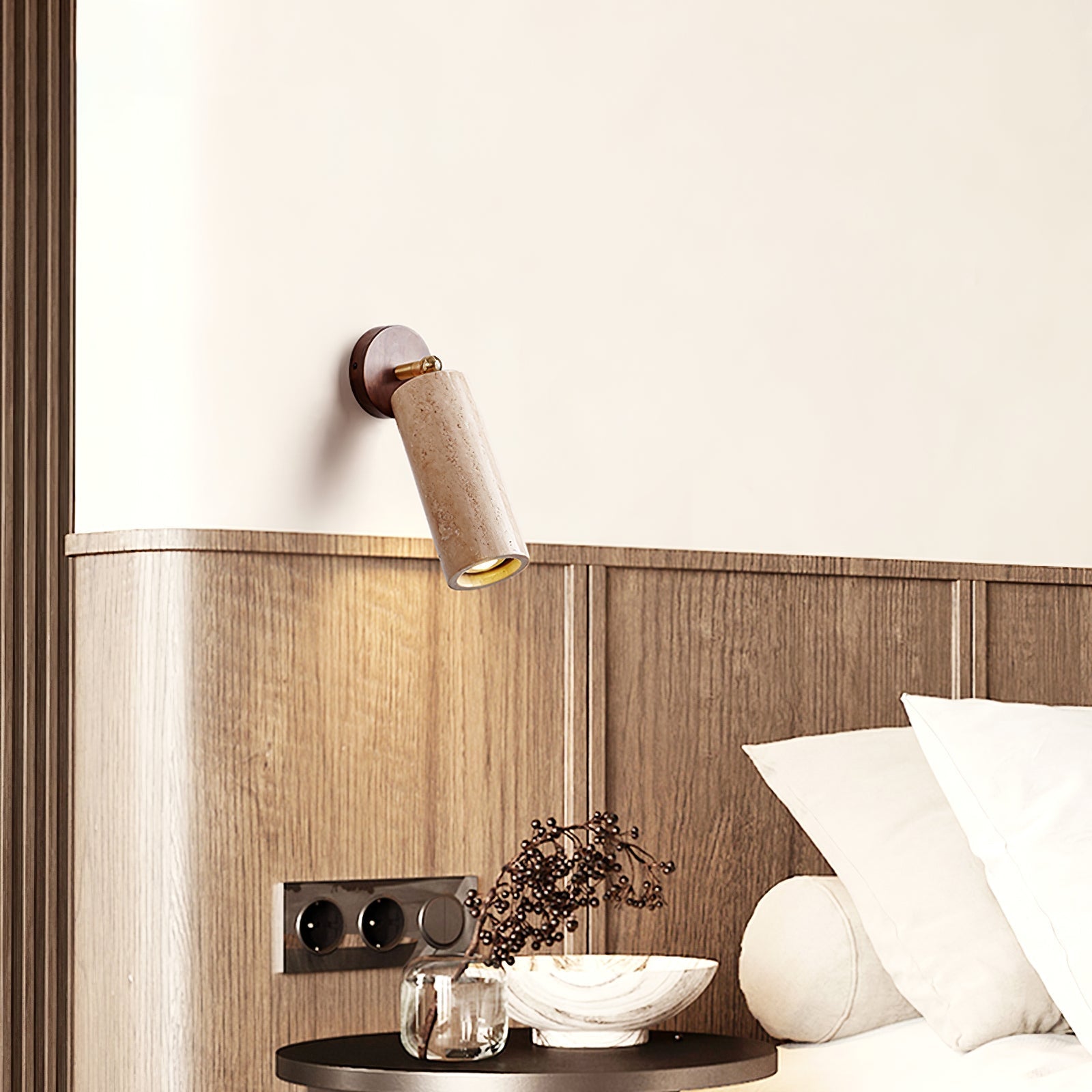 Brass Milo Travertine Wall Spotlight, Hardwired Wall Sconce, detail 13