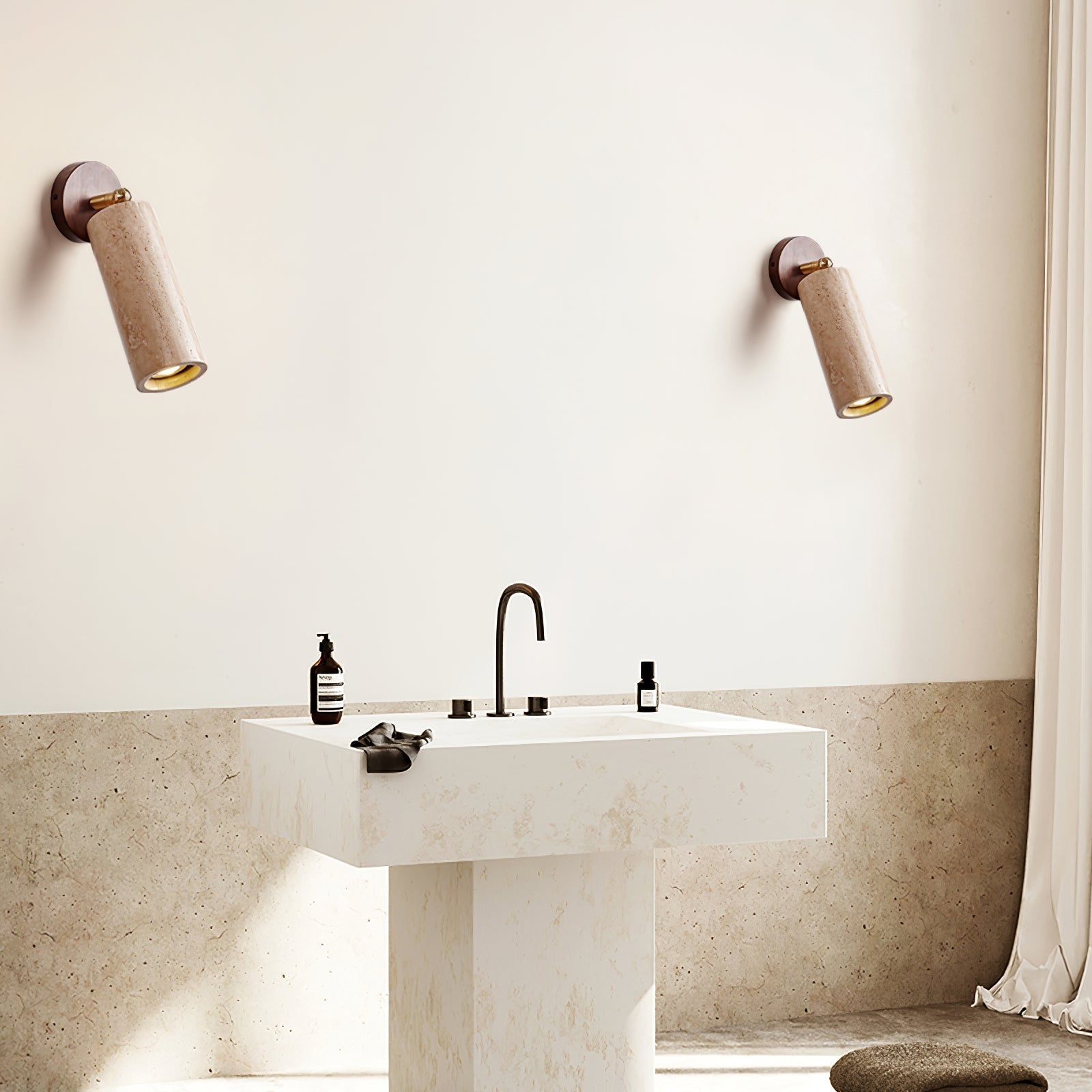 Brass Milo Travertine Wall Spotlight, Hardwired Wall Sconce, detail 14