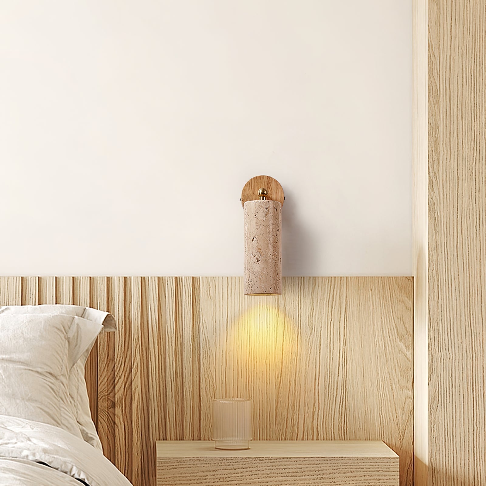 Brass Milo Travertine Wall Spotlight, Hardwired Wall Sconce, detail 16