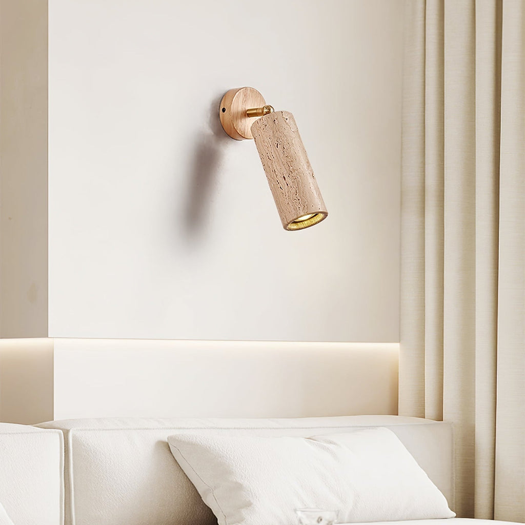 Brass Milo Travertine Wall Spotlight, Hardwired Wall Sconce, detail 2