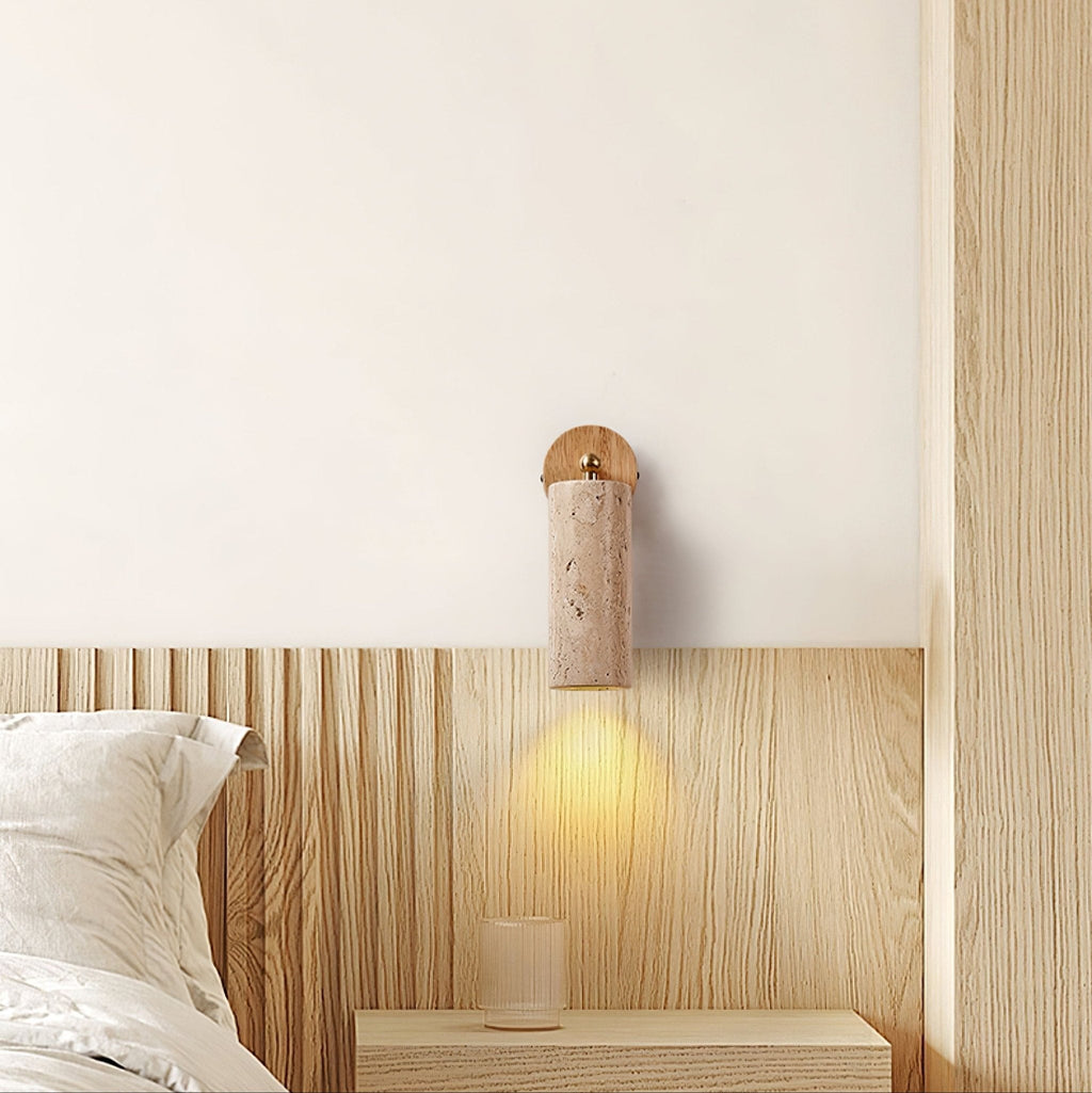 Brass Milo Travertine Wall Spotlight, Hardwired Wall Sconce, detail 6