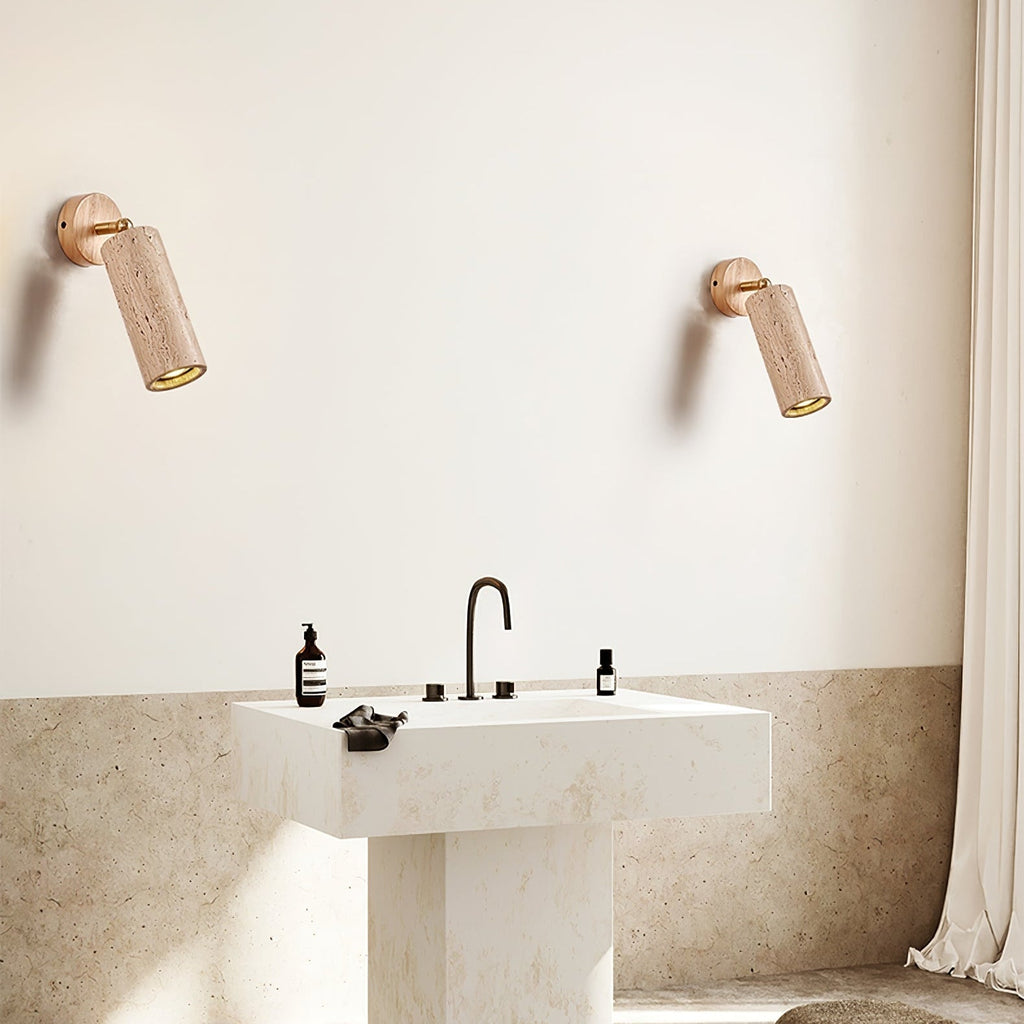 Brass Milo Travertine Wall Spotlight, Hardwired Wall Sconce, detail 3