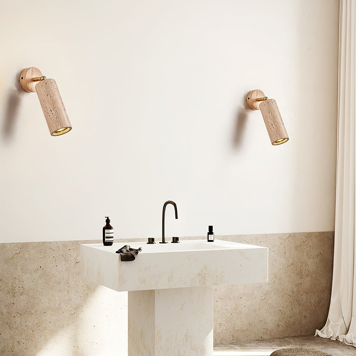Brass Milo Travertine Wall Spotlight, Hardwired Wall Sconce, detail 3