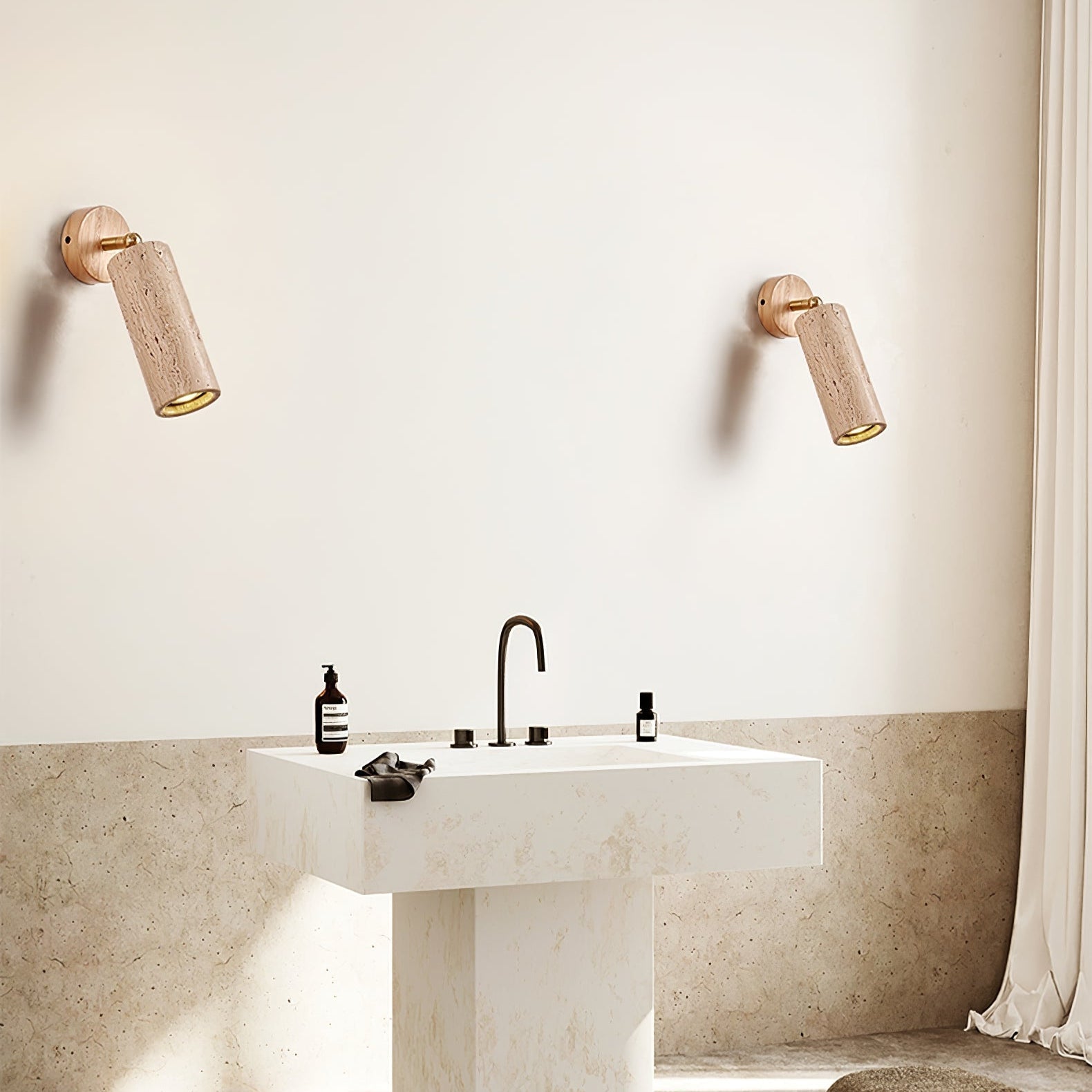 Brass Milo Travertine Wall Spotlight, Hardwired Wall Sconce, detail 3