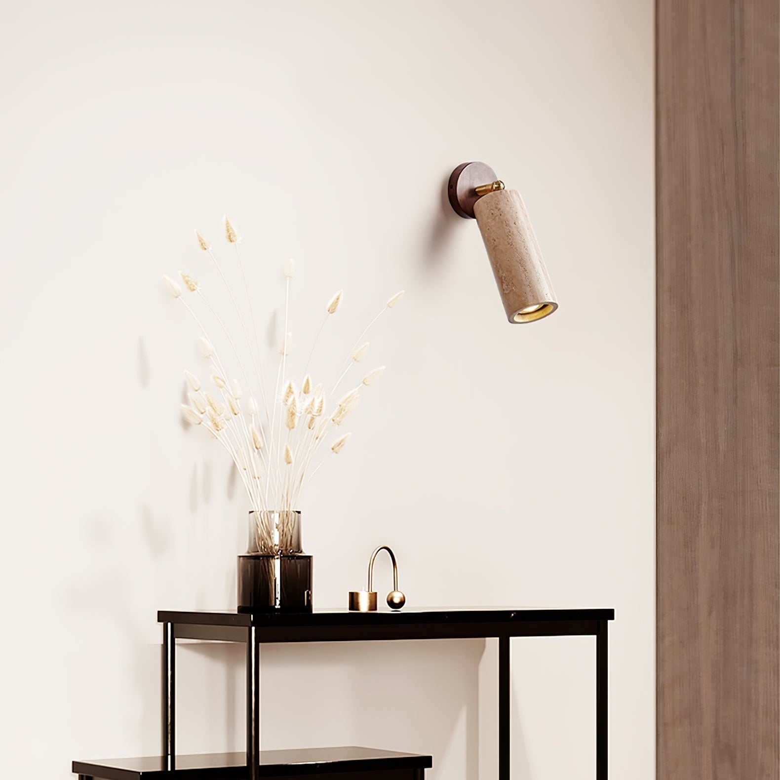 Brass Milo Travertine Wall Spotlight, Hardwired Wall Sconce, detail 5