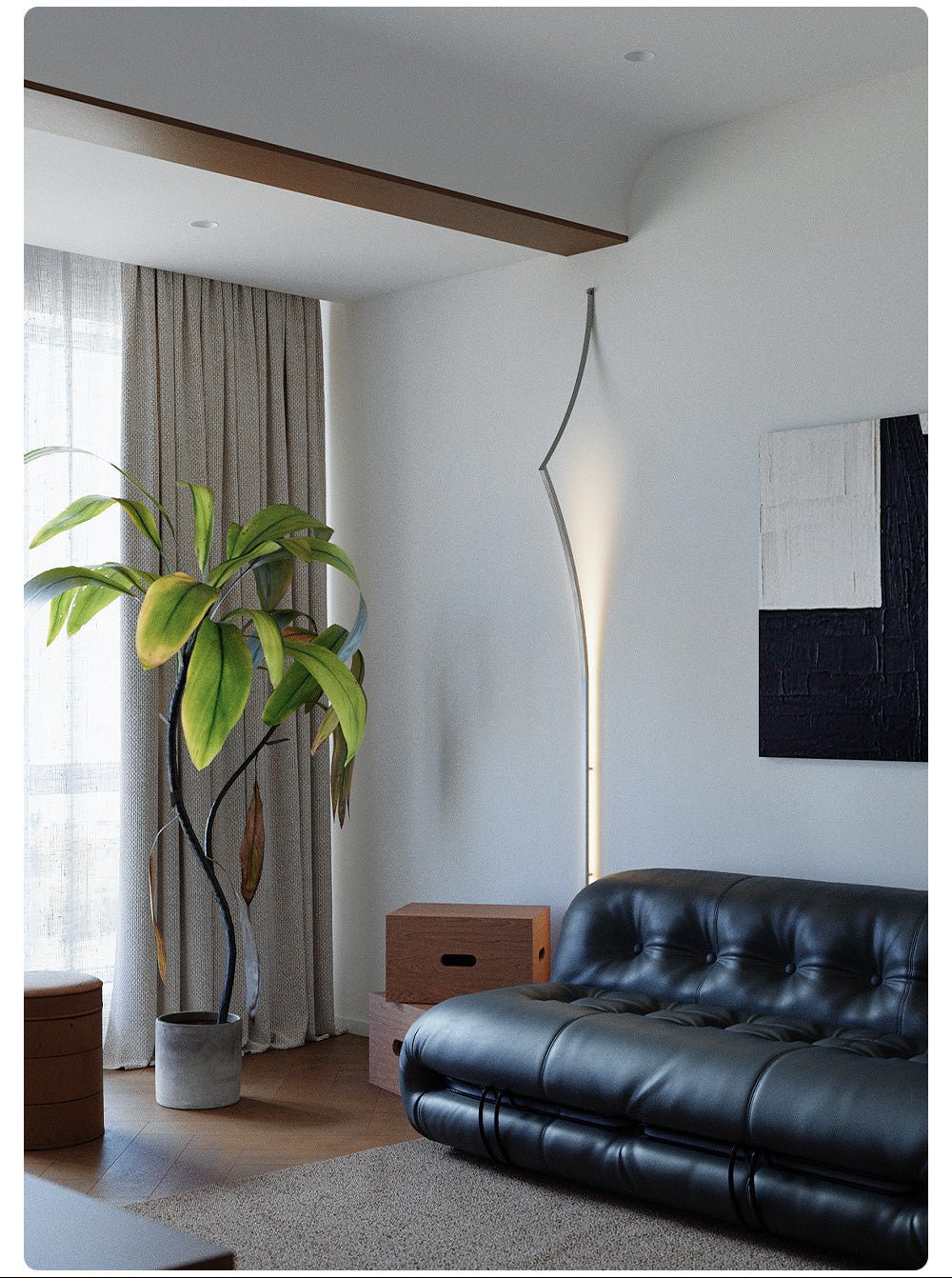 Clean-Lined Curving Ribbon LED Wall Light, Plug-In Wall Sconce, detail 7