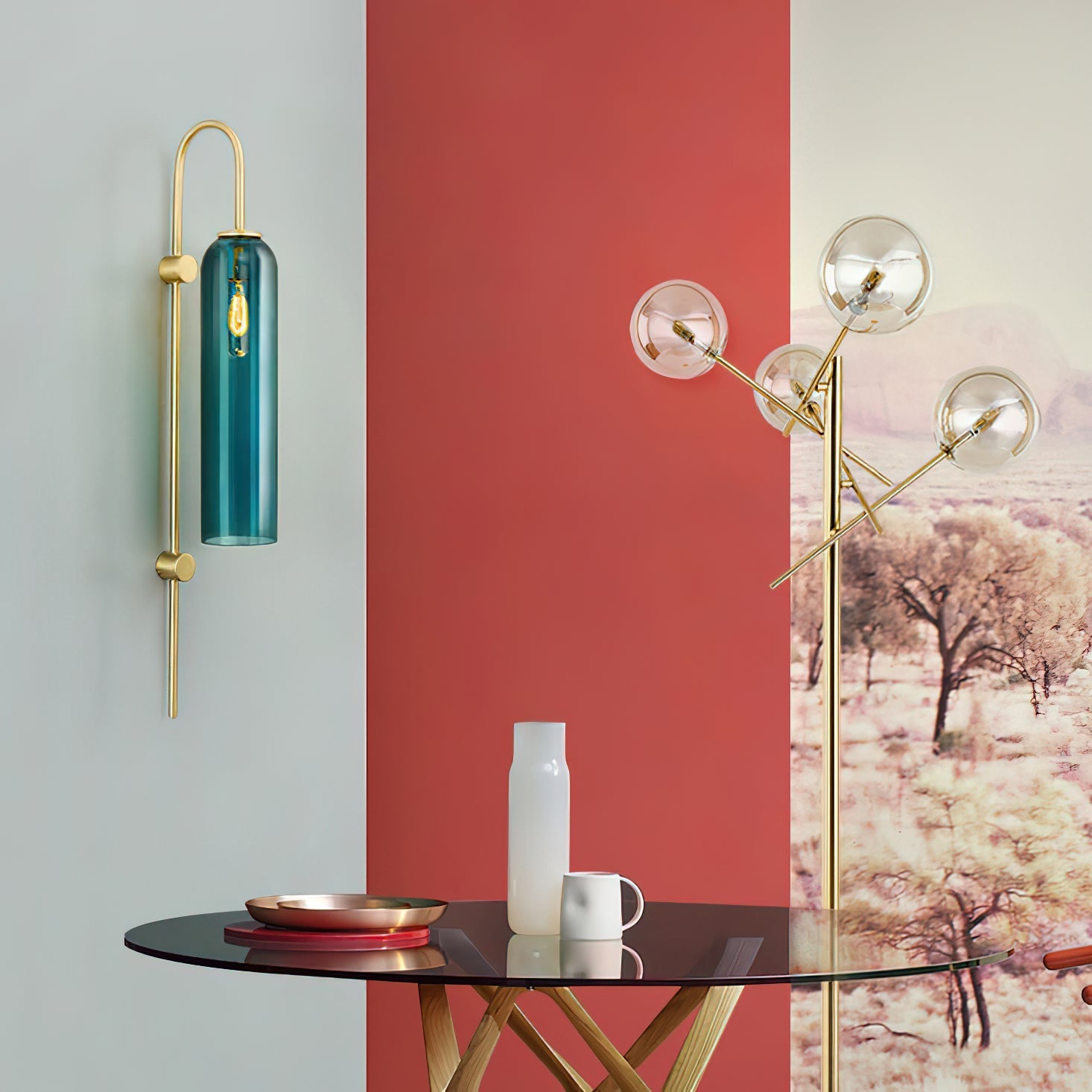 Contemporary Glass Wall Light - W 19cm x H 80cm Metal, Plug-In Wall Sconce, detail 26