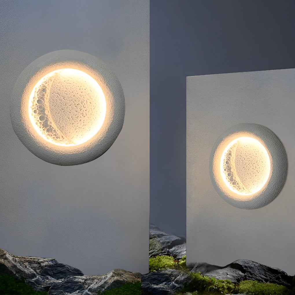 Creative Moon Shaped Waterproof LED 10W Contemporary Wall Light Exterior Decor, Wall Sconce, Concrete Structure, Dia 16in