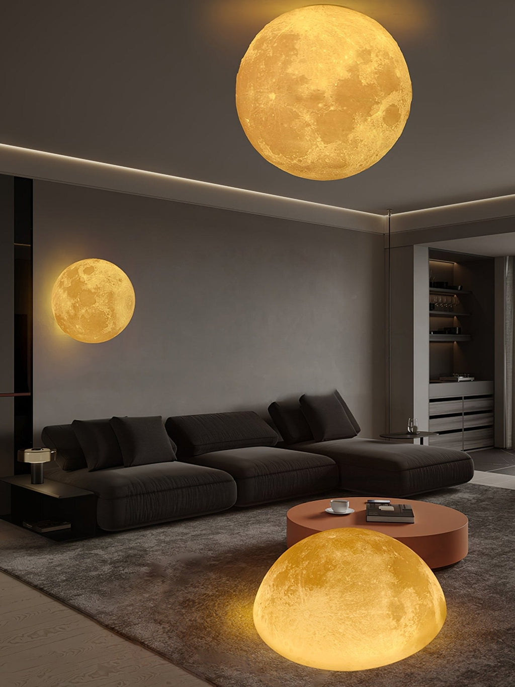Moon 3D Wall Light - Dia 20cm x H 10cm 3D Printing PLA, Hardwired Wall Sconce, detail 5