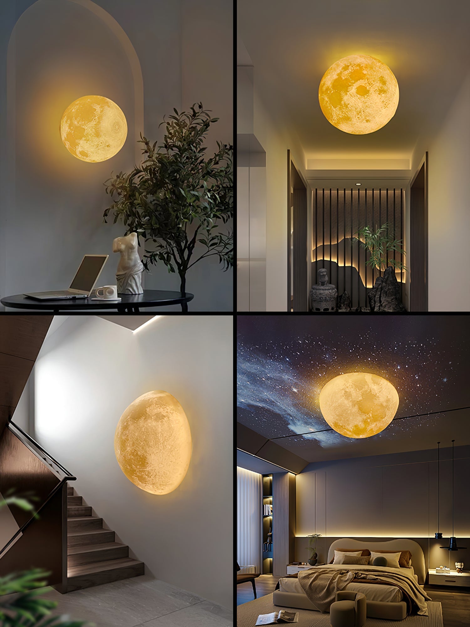 Moon 3D Wall Light - Dia 20cm x H 10cm 3D Printing PLA, Hardwired Wall Sconce, detail 33