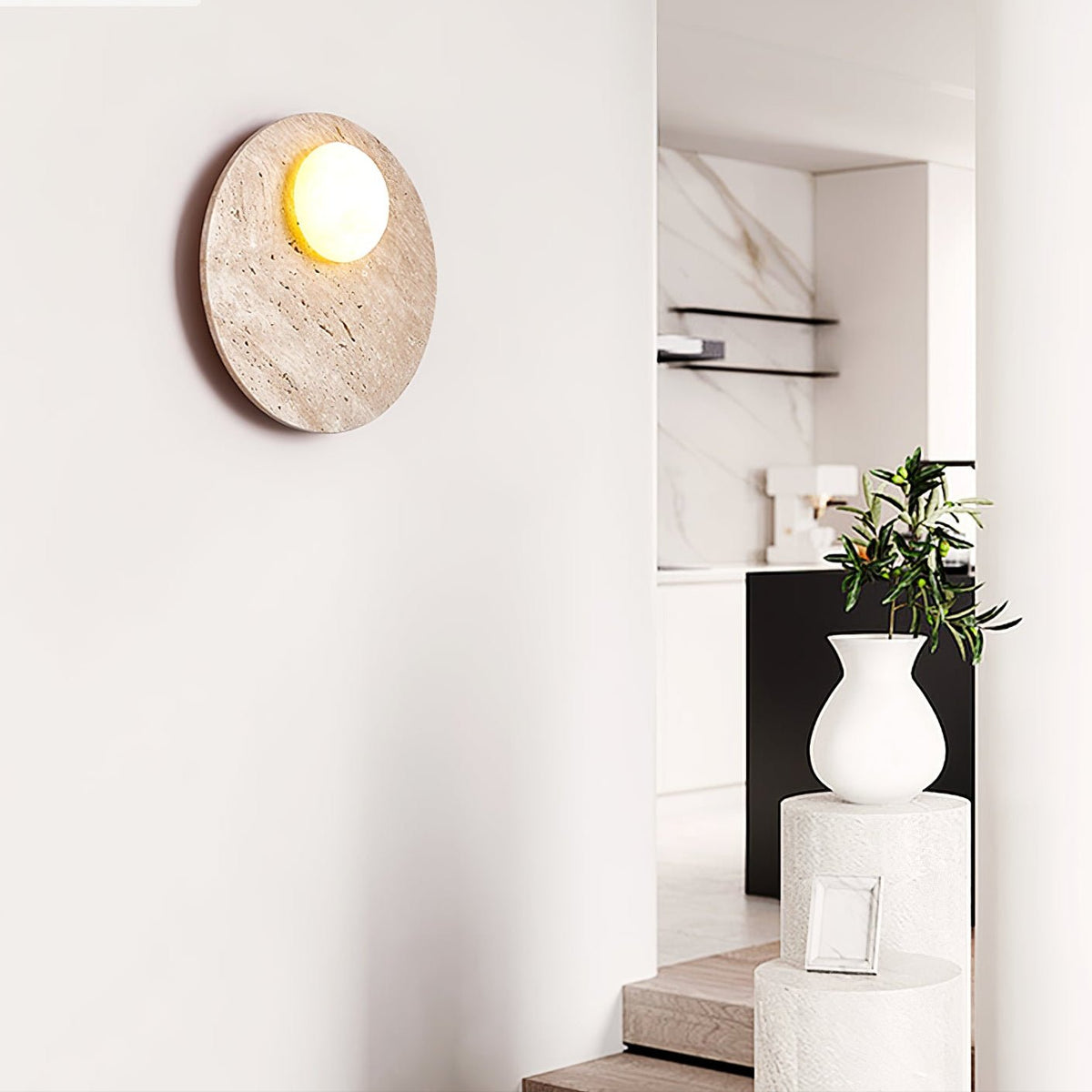 Moonwake Travertine Wall Light, Hardwired Wall Sconce, detail 3