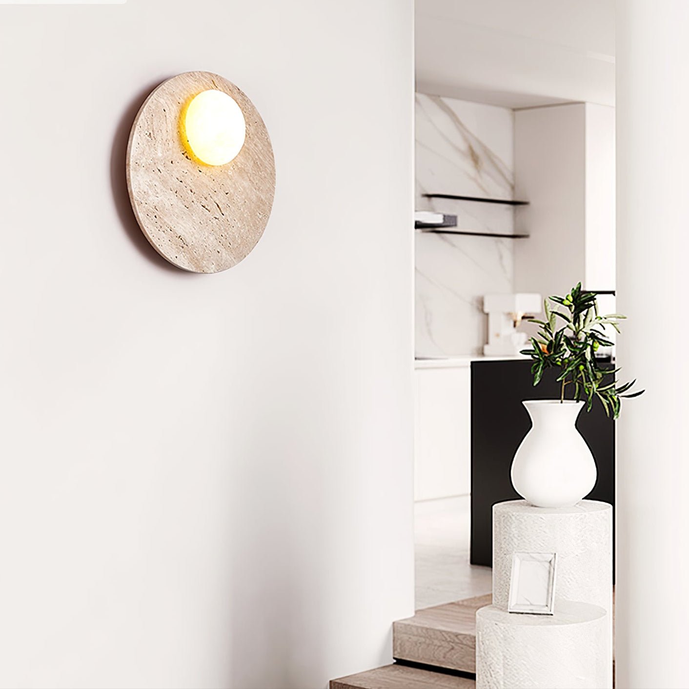 Moonwake Travertine Wall Light, Hardwired Wall Sconce, detail 3
