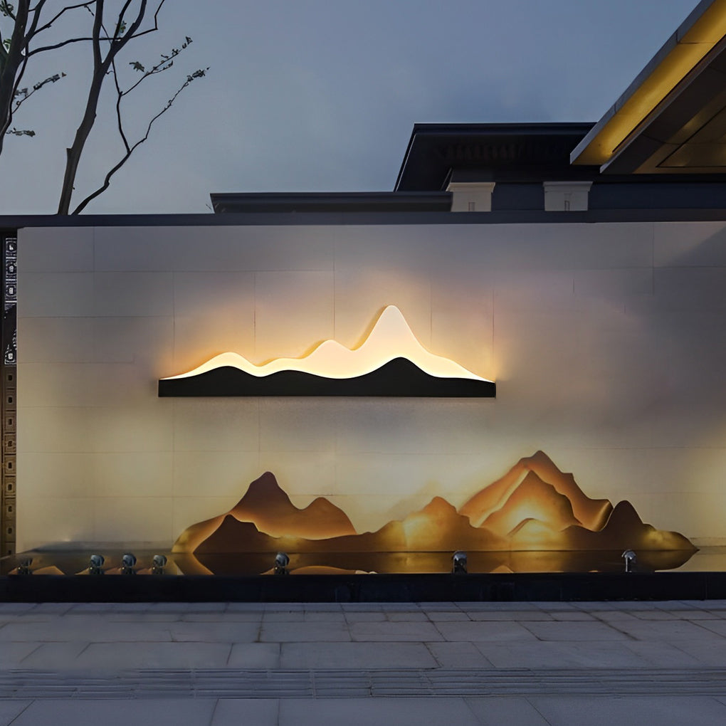 Mountain Scenery Creative Waterproof LED Contemporary Exterior Wall Fixtures, Outdoor Wall Light, Iron, H 47in