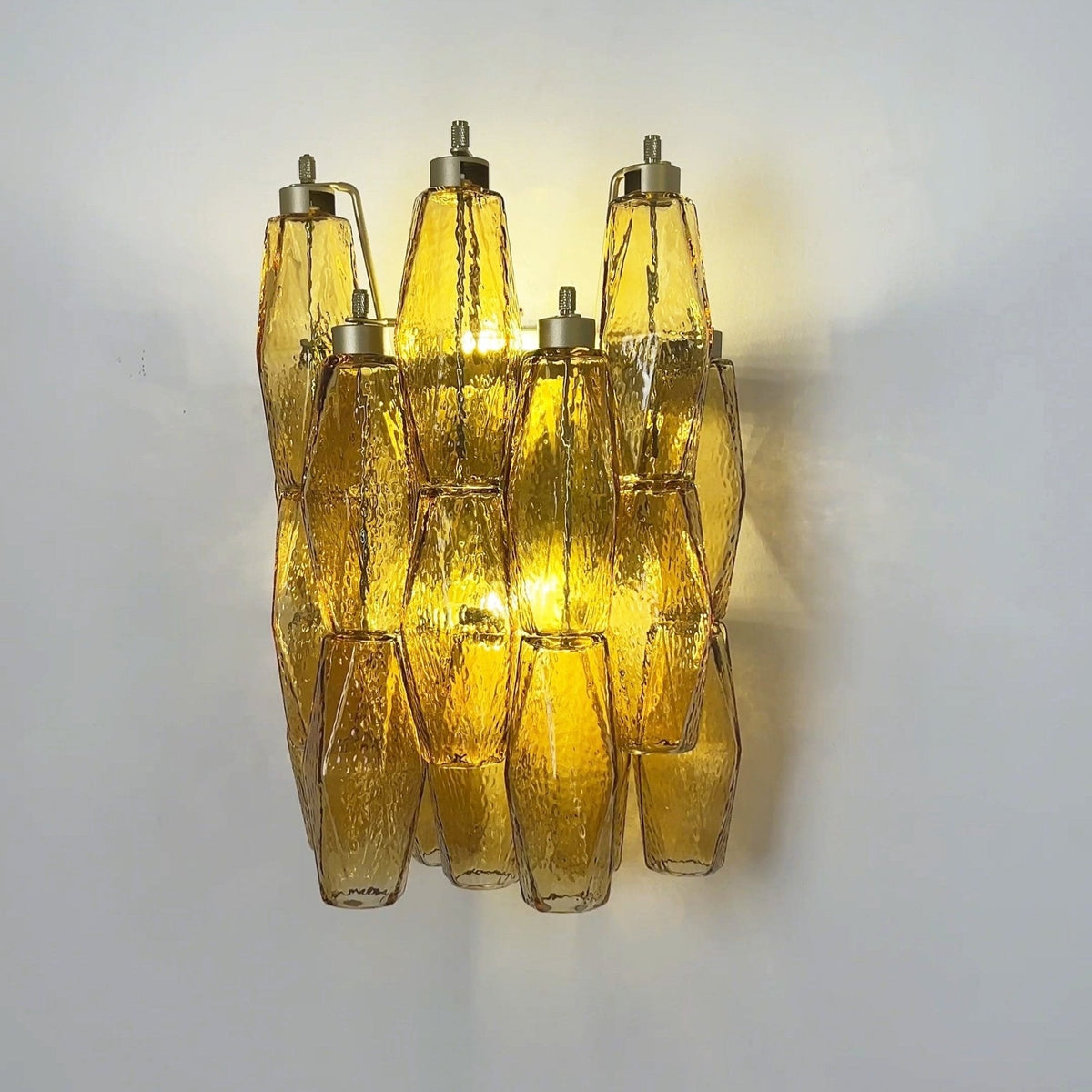 Murano Rhombus Amber Glass Wall Light, Hardwired Wall Sconce, detail 13