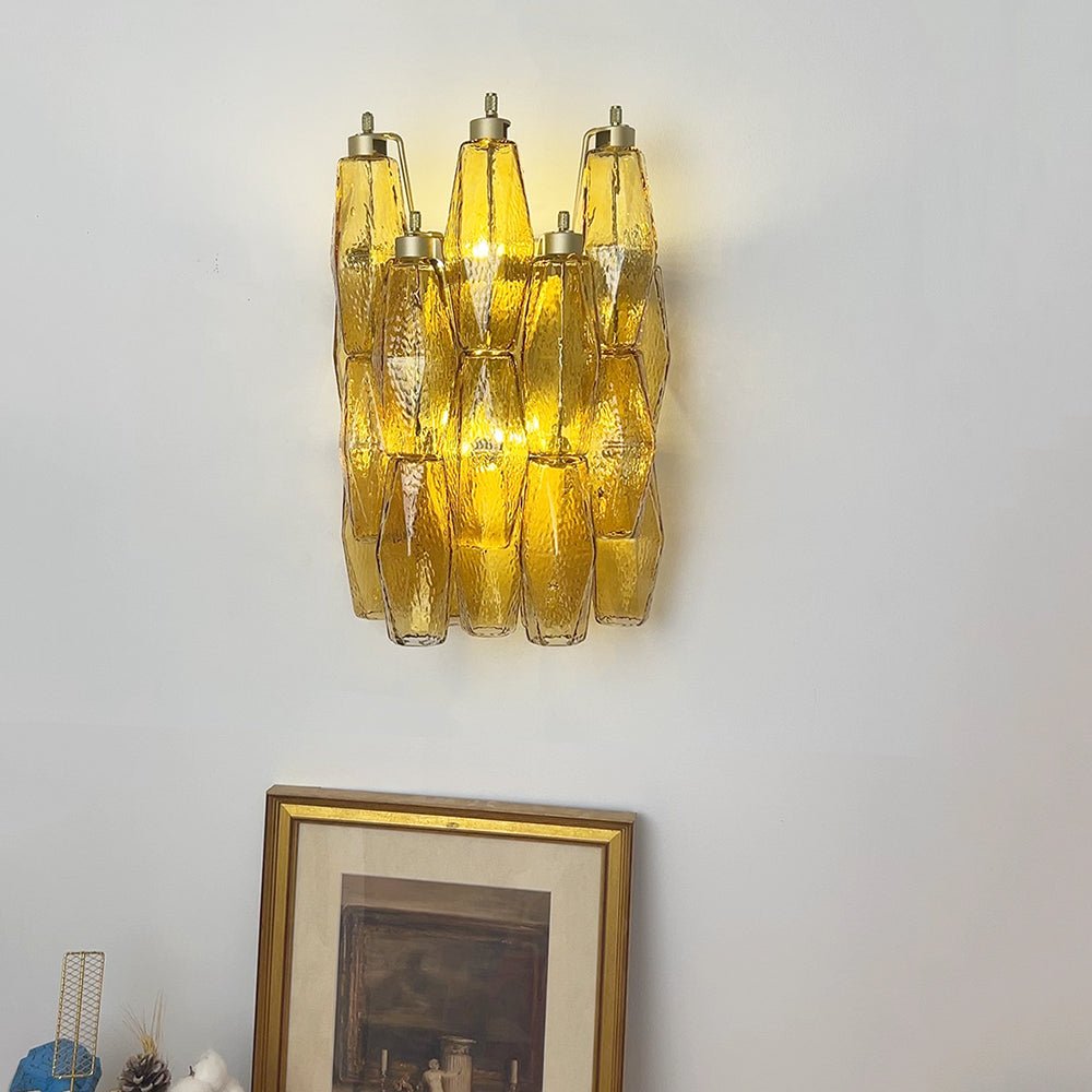 Murano Rhombus Amber Glass Wall Light, Hardwired Wall Sconce, detail 7