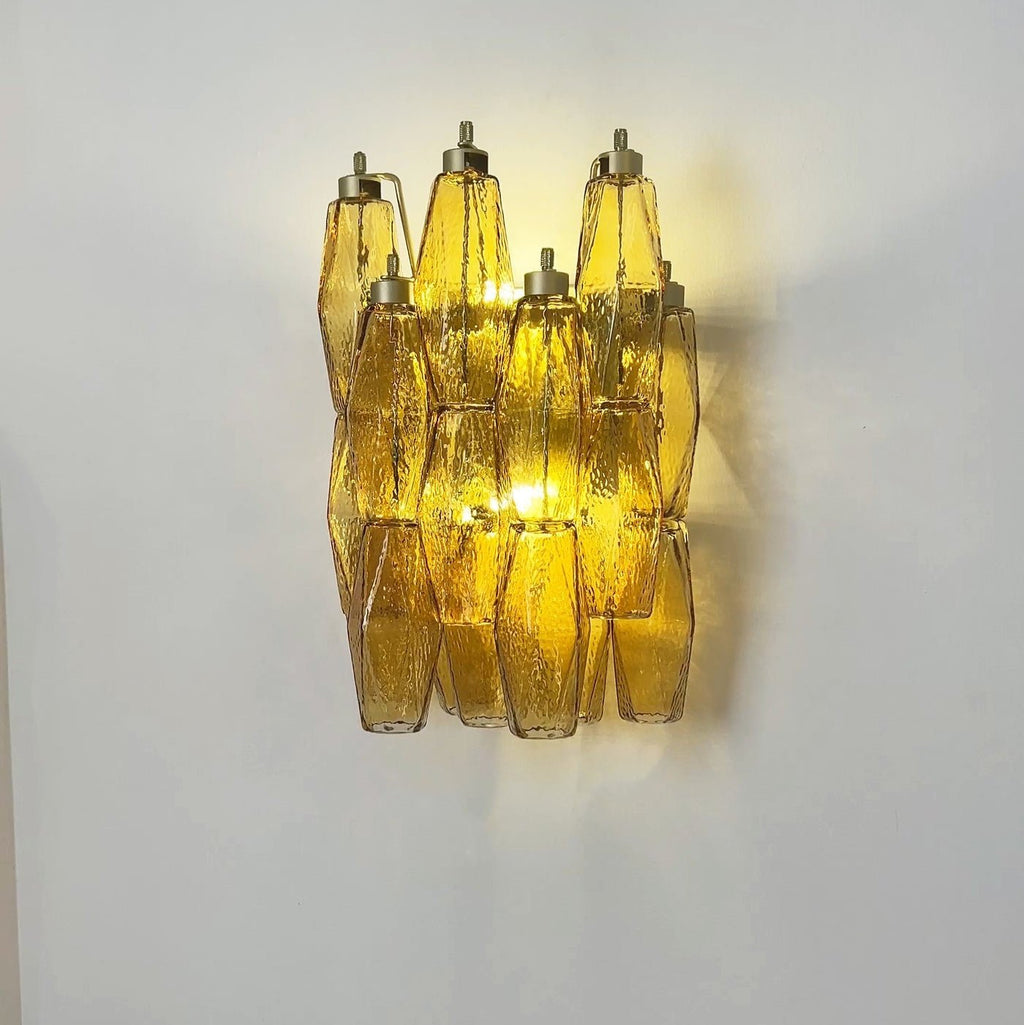 Murano Rhombus Amber Glass Wall Light, Hardwired Wall Sconce, detail 8
