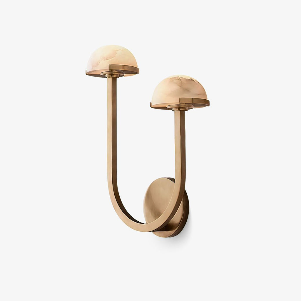 Mushroom Alabaster Wall Light, Hardwired Wall Sconce, Brass, Dia 31cm x H 38cm