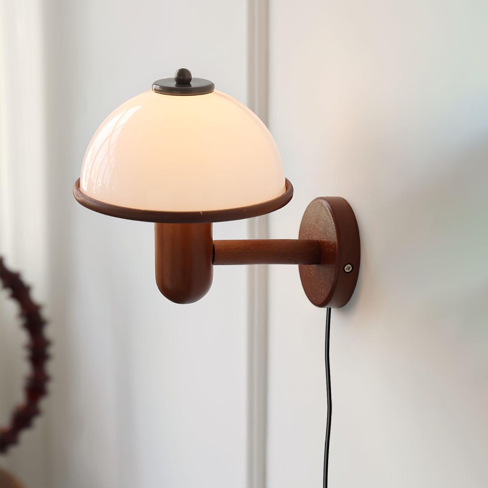 Mushroom Wood Wall Light, Plug-In Wall Sconce, detail 7