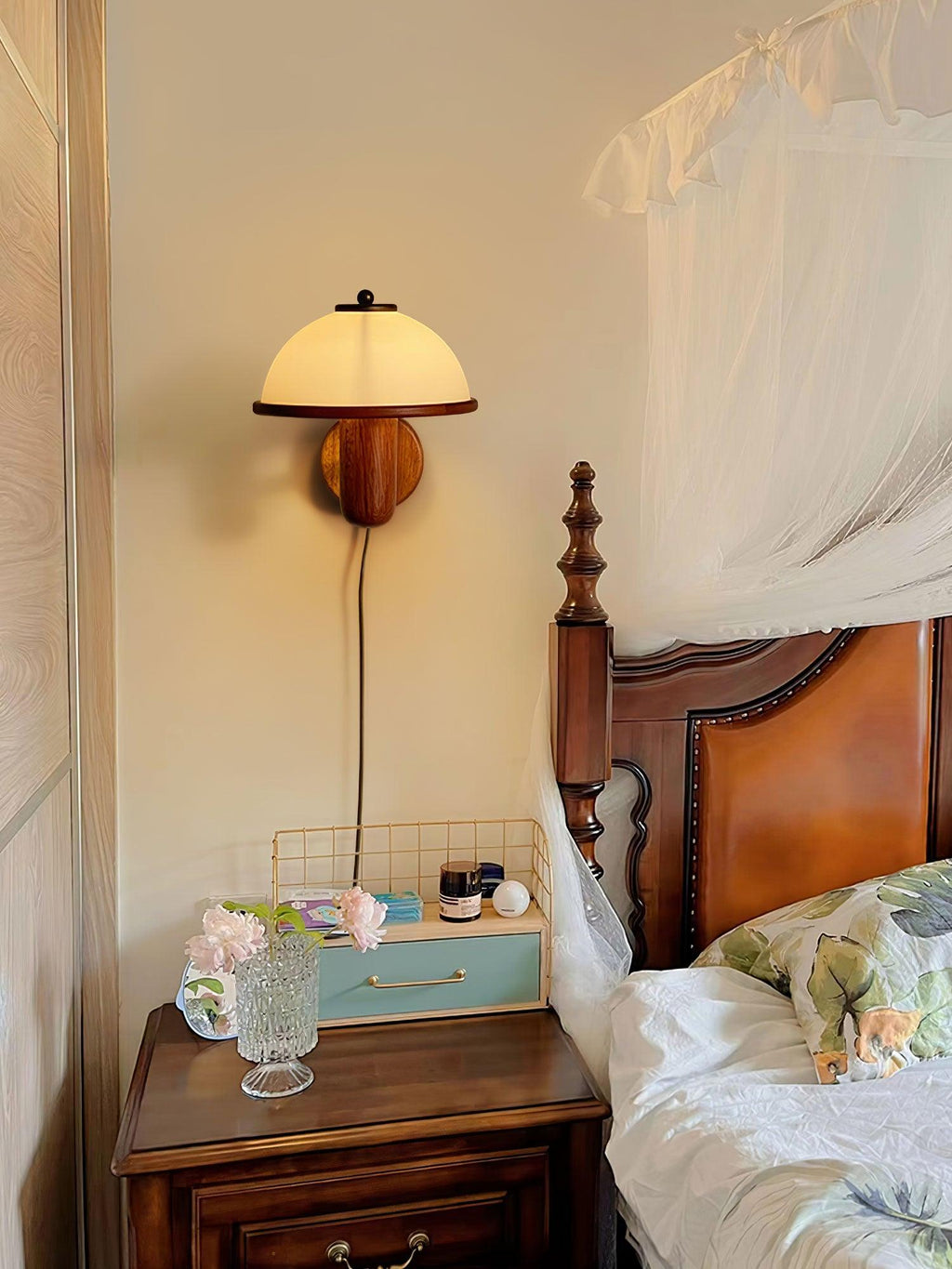 Mushroom Wood Lamp bracket Wall Light, Plug-In Wall Sconce, detail 30