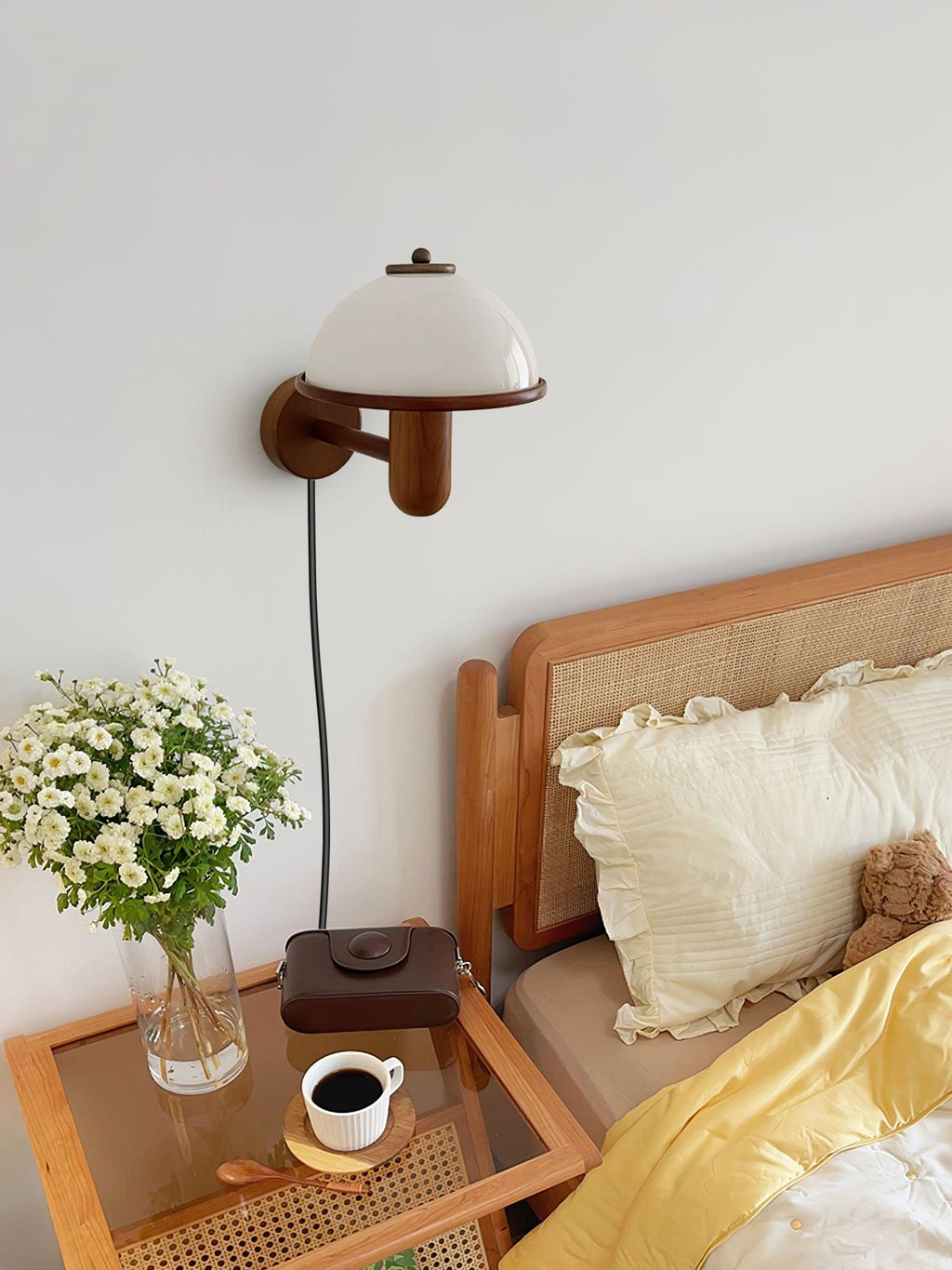 Mushroom Wood Lamp bracket Wall Light, Plug-In Wall Sconce, detail 19