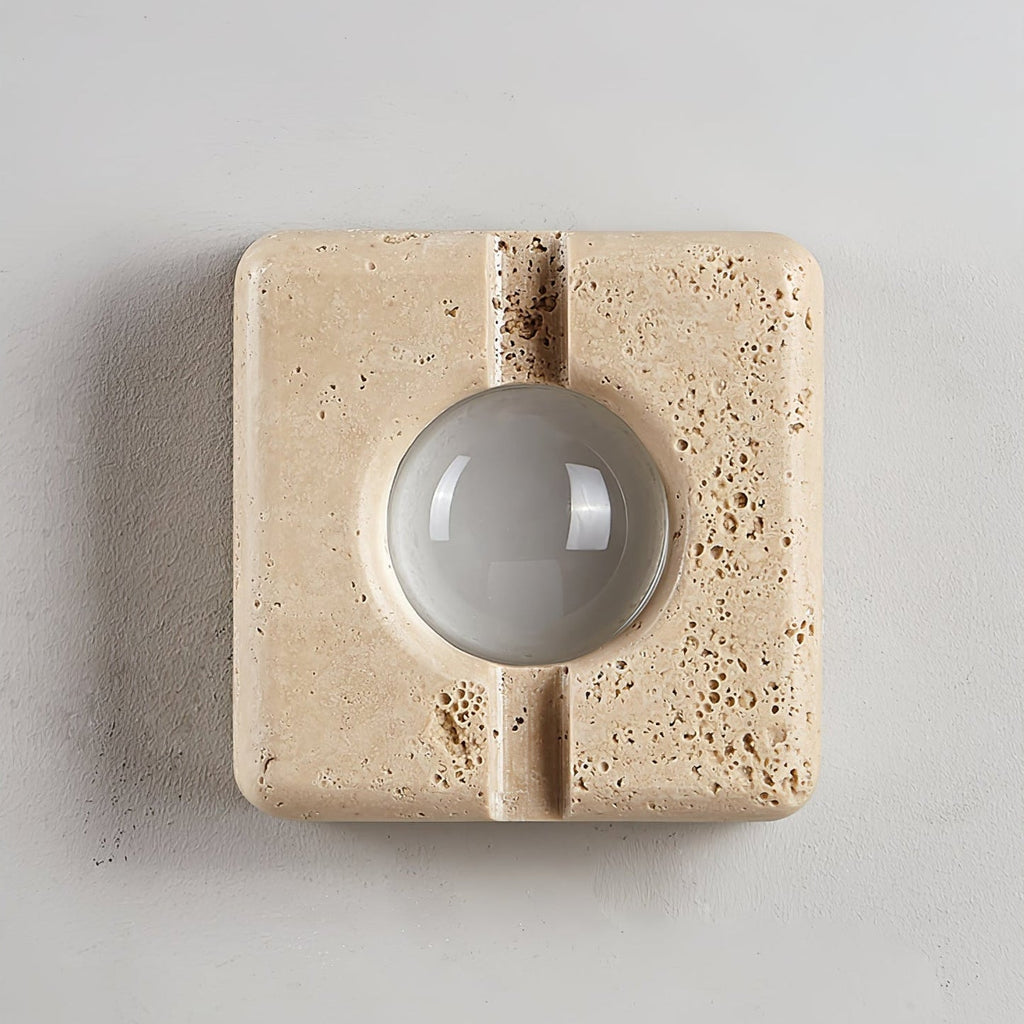 Nora Travertine Wall Light, Hardwired Wall Sconce, Yellow Travertine, Dia 15cm x H 15cm