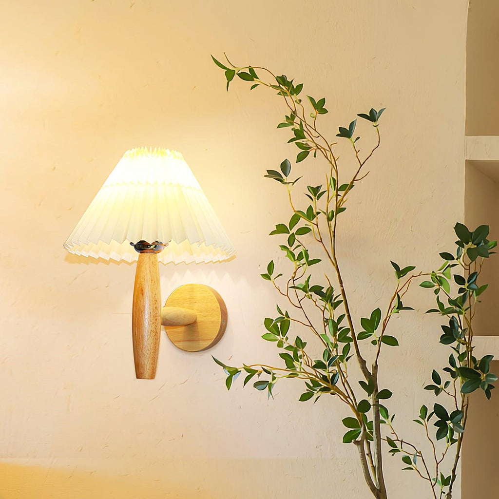 Oak Pleated Wall Light, Hardwired Wall Sconce, detail 3